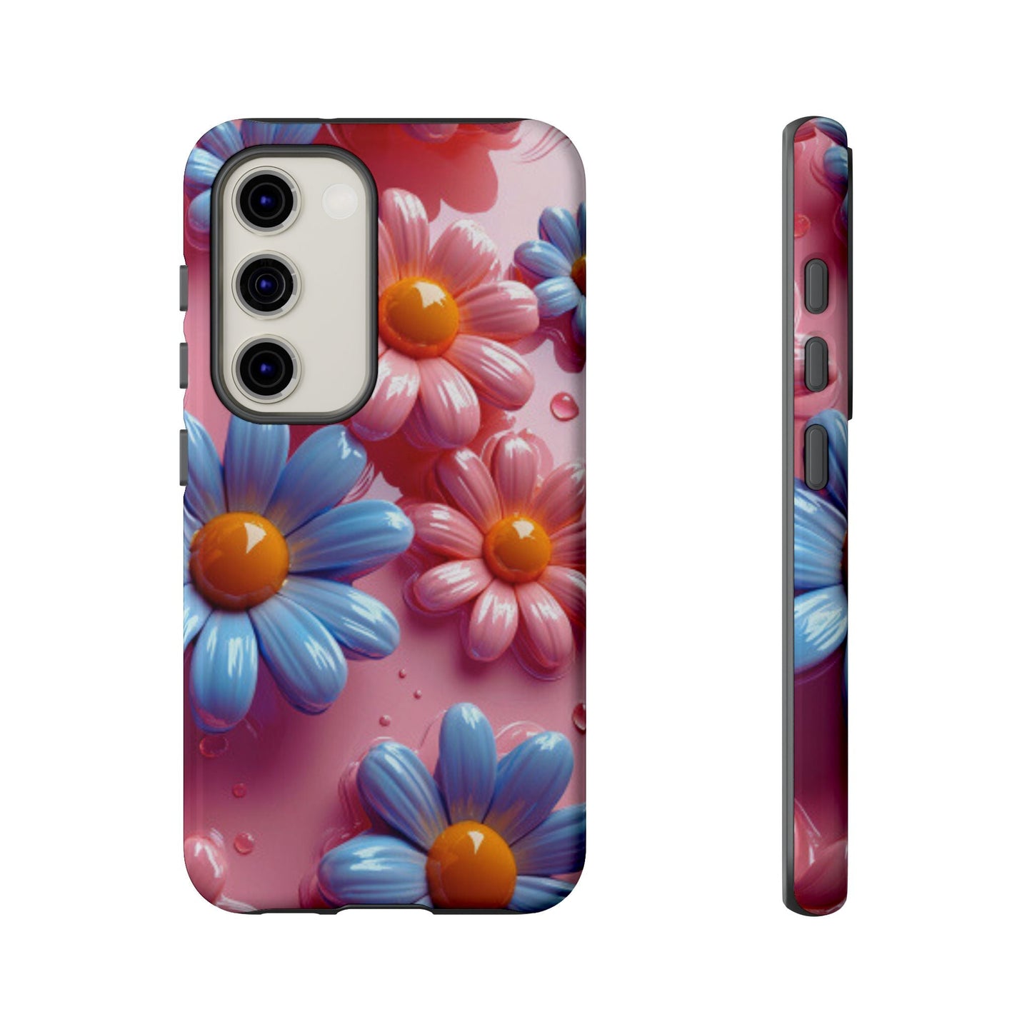 Pastel Daisy 3D Samsung Galaxy Case – Glossy Pink and Blue Floral Design, Full Protection - BOGO Cases