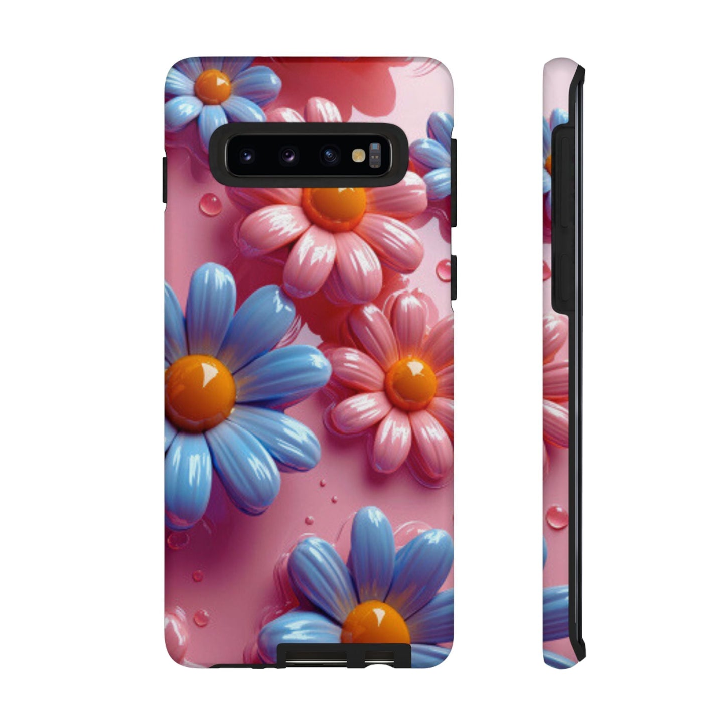 Pastel Daisy 3D Samsung Galaxy Case – Glossy Pink and Blue Floral Design, Full Protection - BOGO Cases