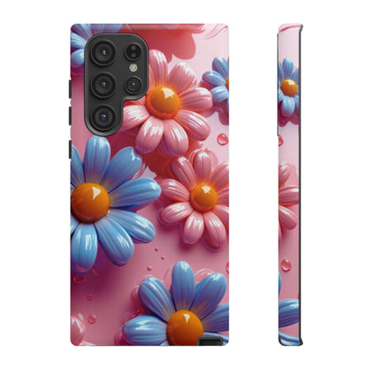 Pastel Daisy 3D Samsung Galaxy Case – Glossy Pink and Blue Floral Design, Full Protection - BOGO Cases