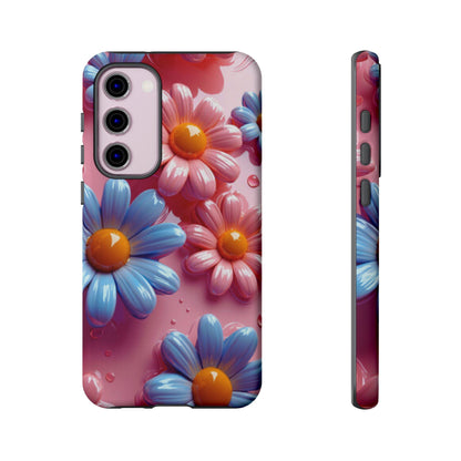 Pastel Daisy 3D Samsung Galaxy Case – Glossy Pink and Blue Floral Design, Full Protection - BOGO Cases