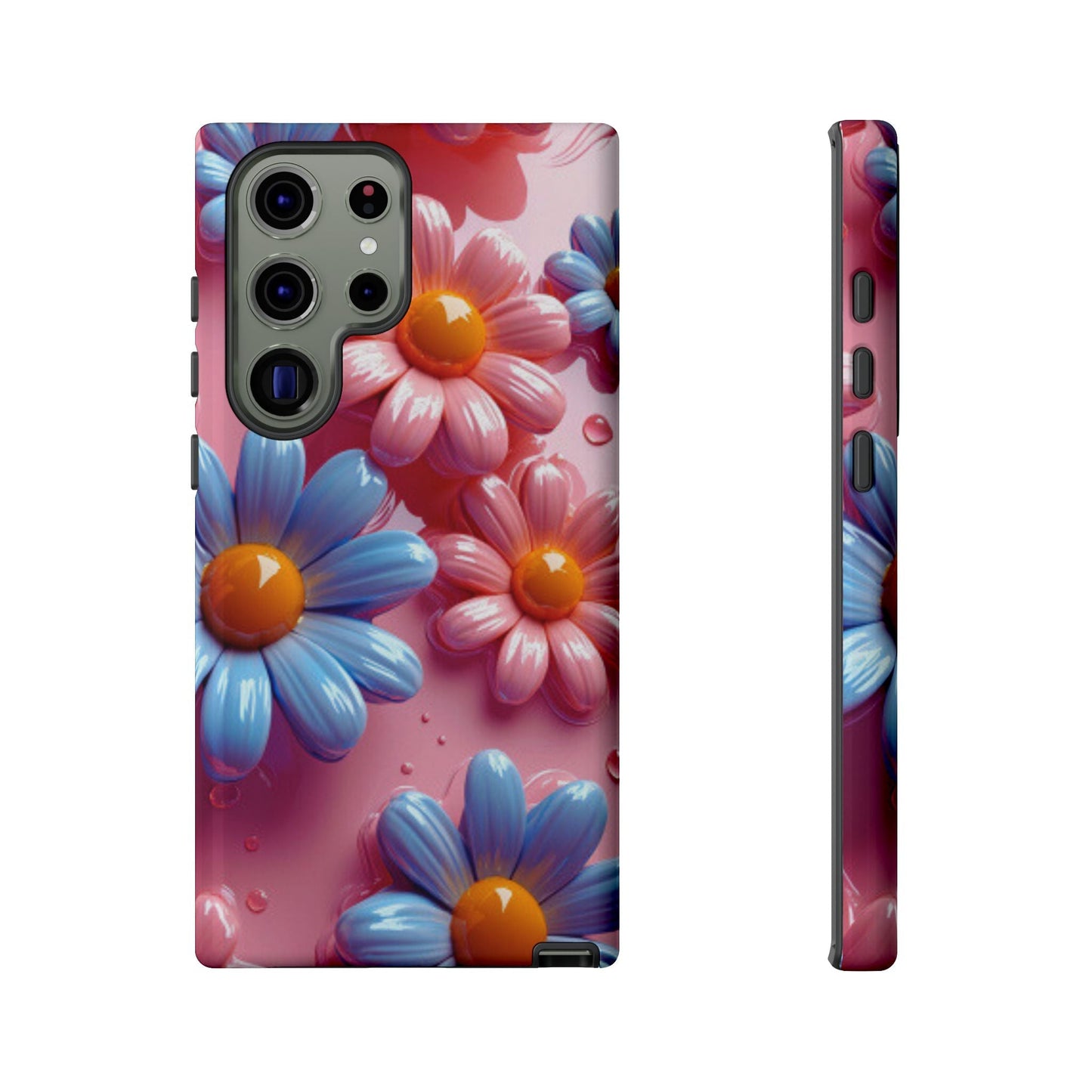 Pastel Daisy 3D Samsung Galaxy Case – Glossy Pink and Blue Floral Design, Full Protection - BOGO Cases