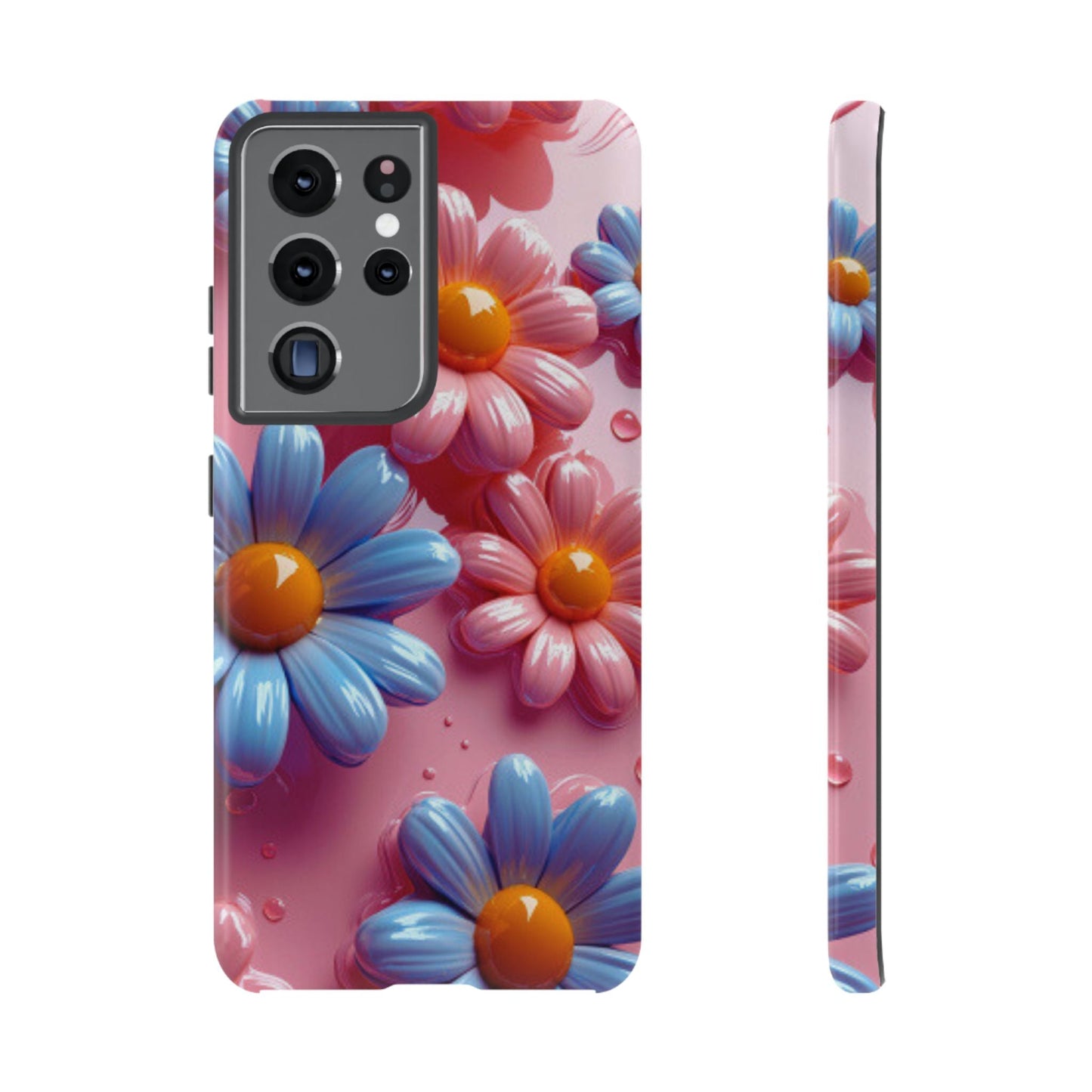 Pastel Daisy 3D Samsung Galaxy Case – Glossy Pink and Blue Floral Design, Full Protection - BOGO Cases