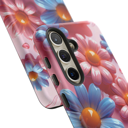 Pastel Daisy 3D Samsung Galaxy Case – Glossy Pink and Blue Floral Design, Full Protection - BOGO Cases