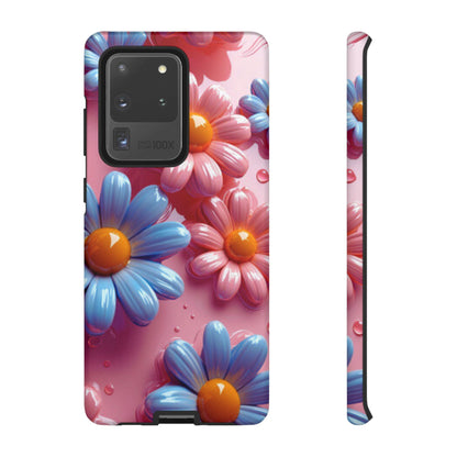 Pastel Daisy 3D Samsung Galaxy Case – Glossy Pink and Blue Floral Design, Full Protection - BOGO Cases