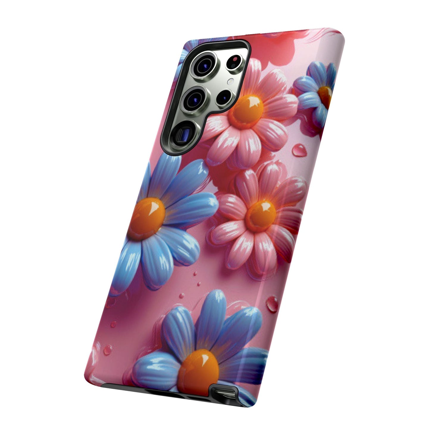 Pastel Daisy 3D Samsung Galaxy Case – Glossy Pink and Blue Floral Design, Full Protection - BOGO Cases