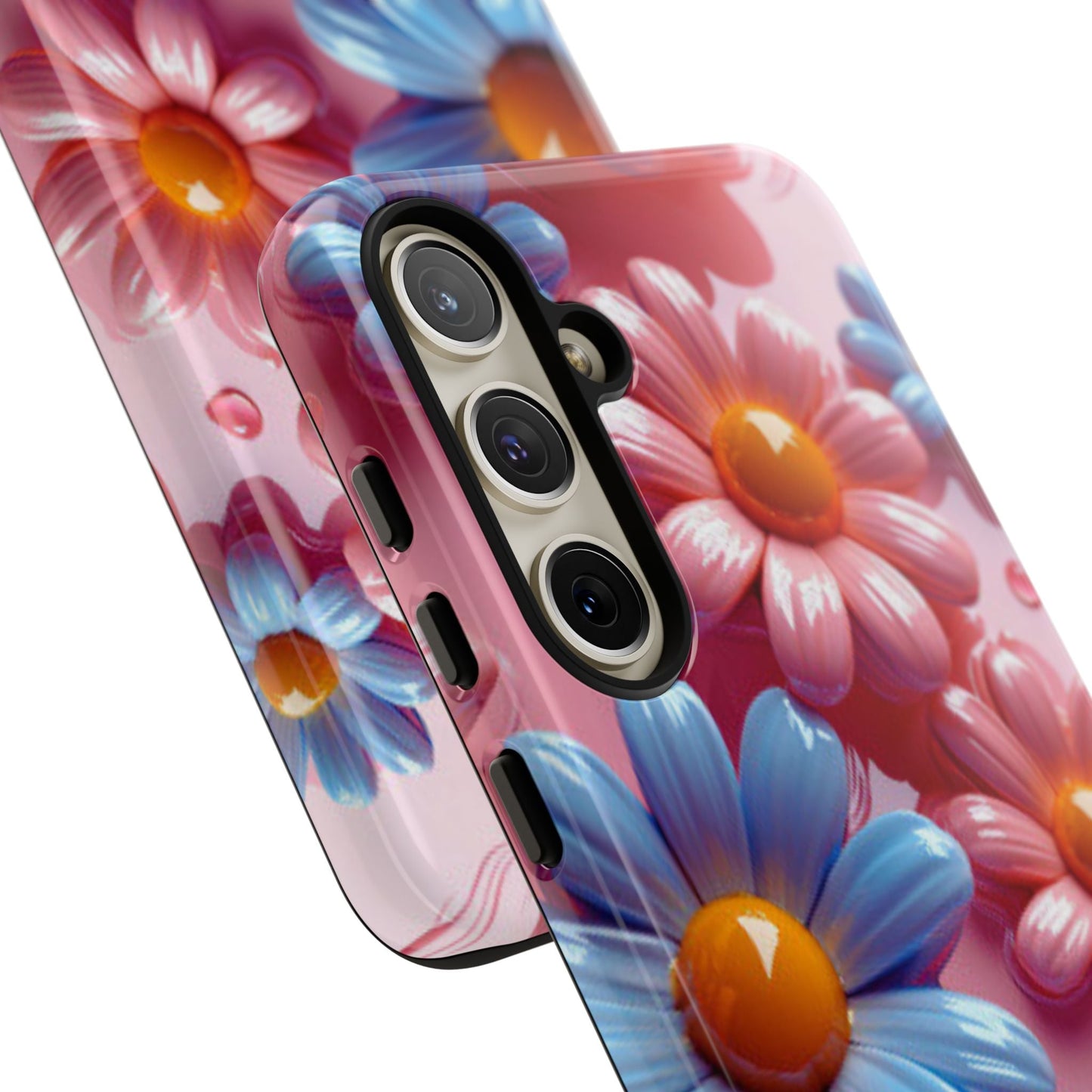 Pastel Daisy 3D Samsung Galaxy Case – Glossy Pink and Blue Floral Design, Full Protection - BOGO Cases