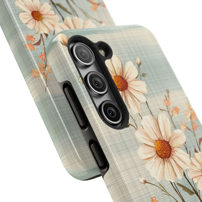 Pastel Green Daisy Samsung Galaxy Case - Floral Plaid Protective Cover - BOGO Cases