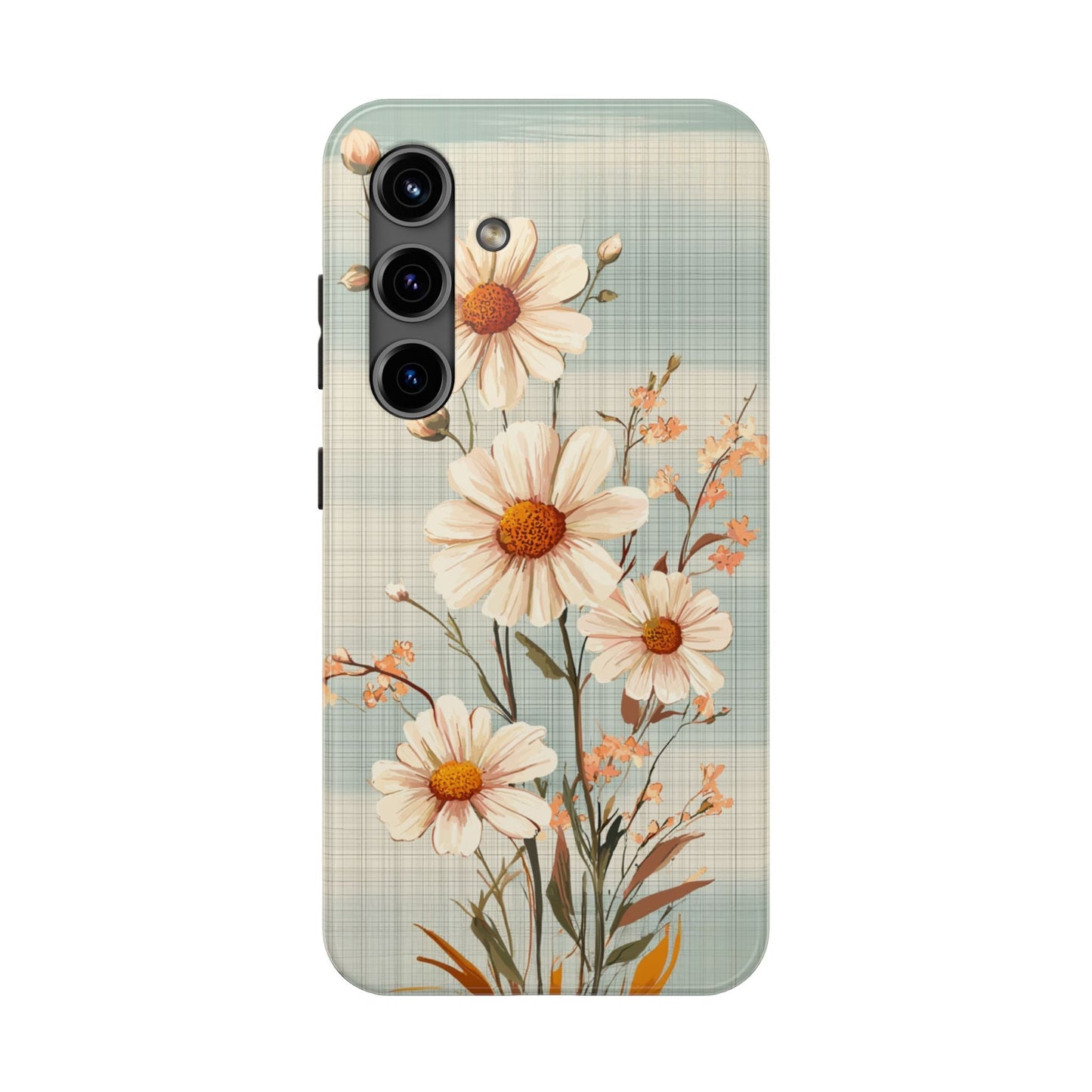 Pastel Green Daisy Samsung Galaxy Case - Floral Plaid Protective Cover - BOGO Cases