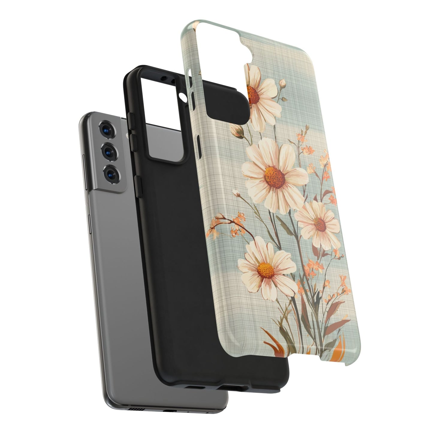 Pastel Green Daisy Samsung Galaxy Case - Floral Plaid Protective Cover - BOGO Cases