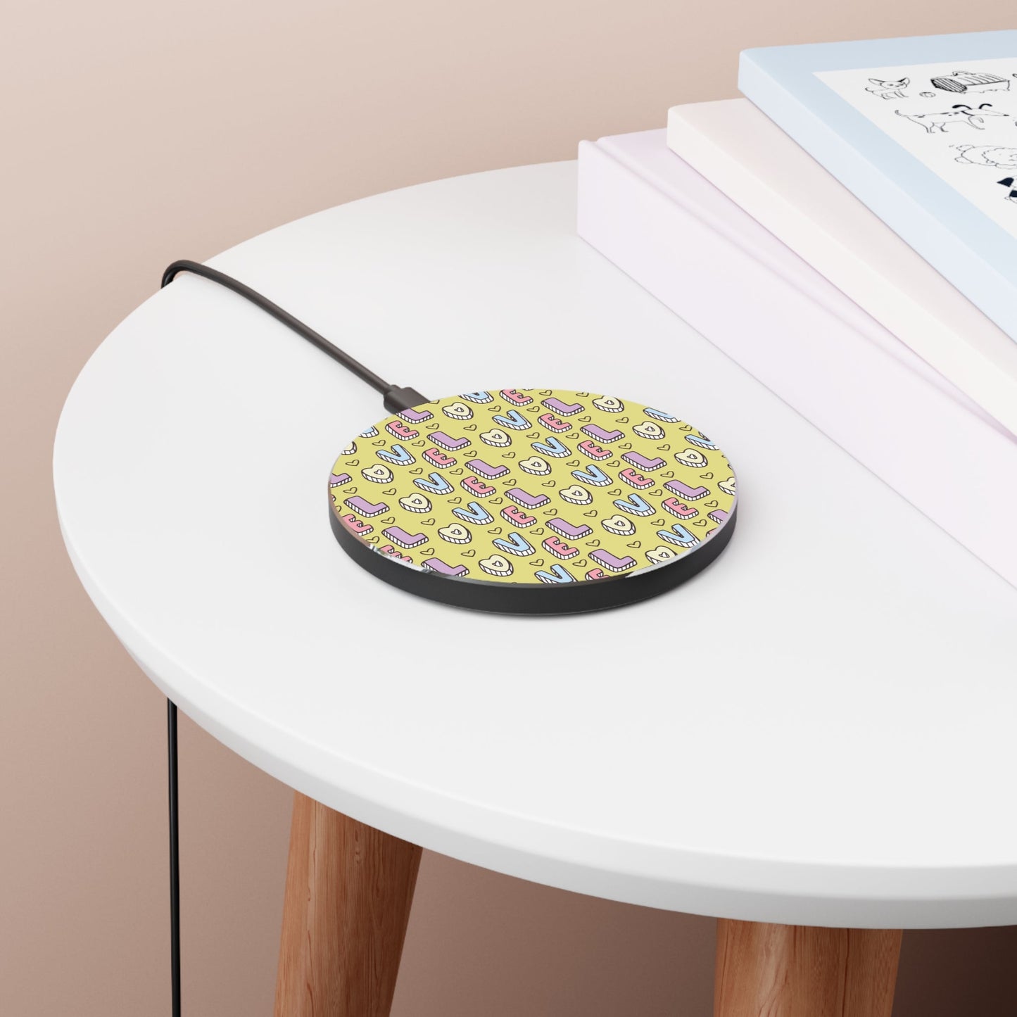 Pastel Love Pattern Wireless Charger – Qi Compatible, Non - Slip Design - BOGO Cases