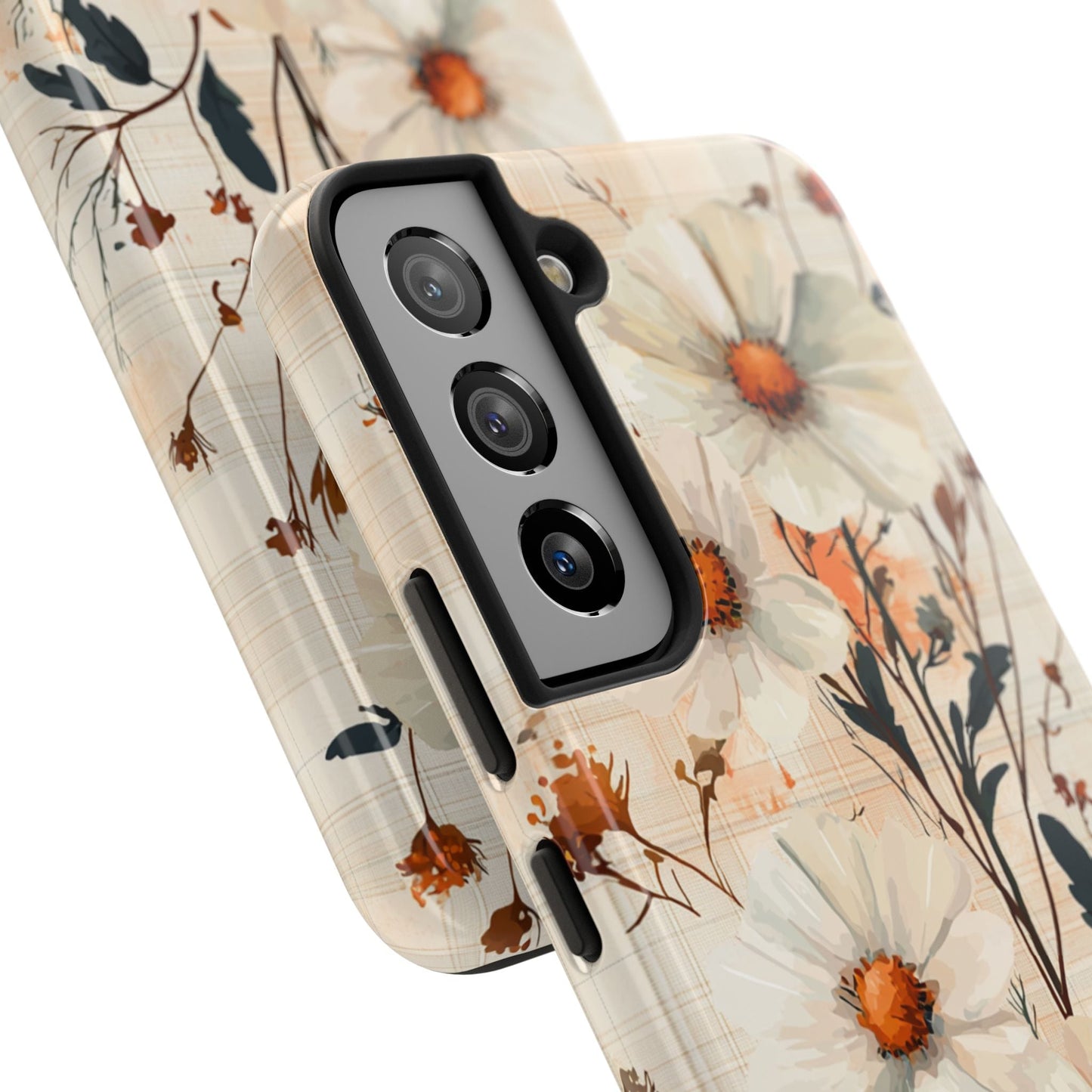 Pastel Orange Floral Samsung Galaxy Case - Elegant Plaid Protective Cover - BOGO Cases