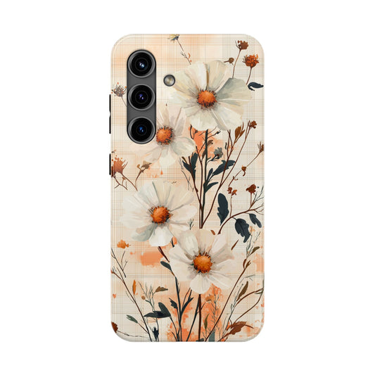 Pastel Orange Floral Samsung Galaxy Case - Elegant Plaid Protective Cover - BOGO Cases