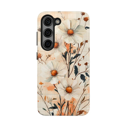 Pastel Orange Floral Samsung Galaxy Case - Elegant Plaid Protective Cover - BOGO Cases