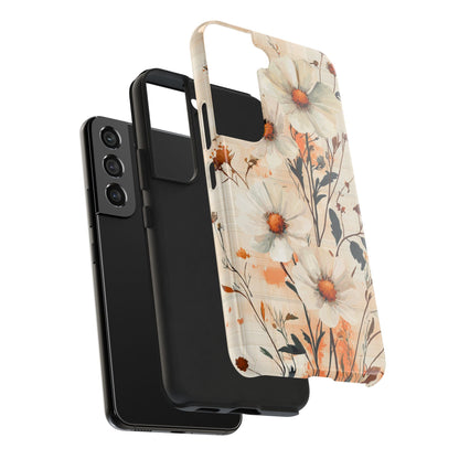 Pastel Orange Floral Samsung Galaxy Case - Elegant Plaid Protective Cover - BOGO Cases