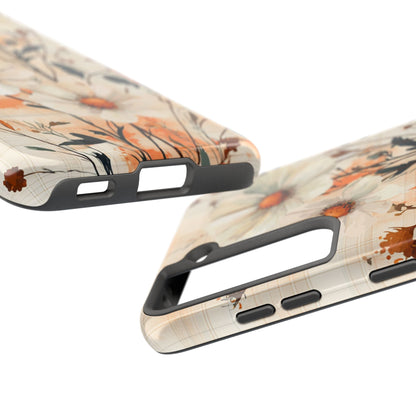 Pastel Orange Floral Samsung Galaxy Case - Elegant Plaid Protective Cover - BOGO Cases