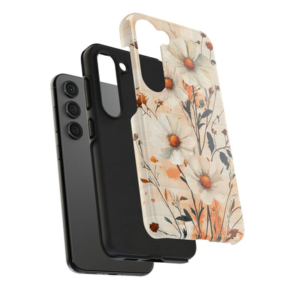 Pastel Orange Floral Samsung Galaxy Case - Elegant Plaid Protective Cover - BOGO Cases