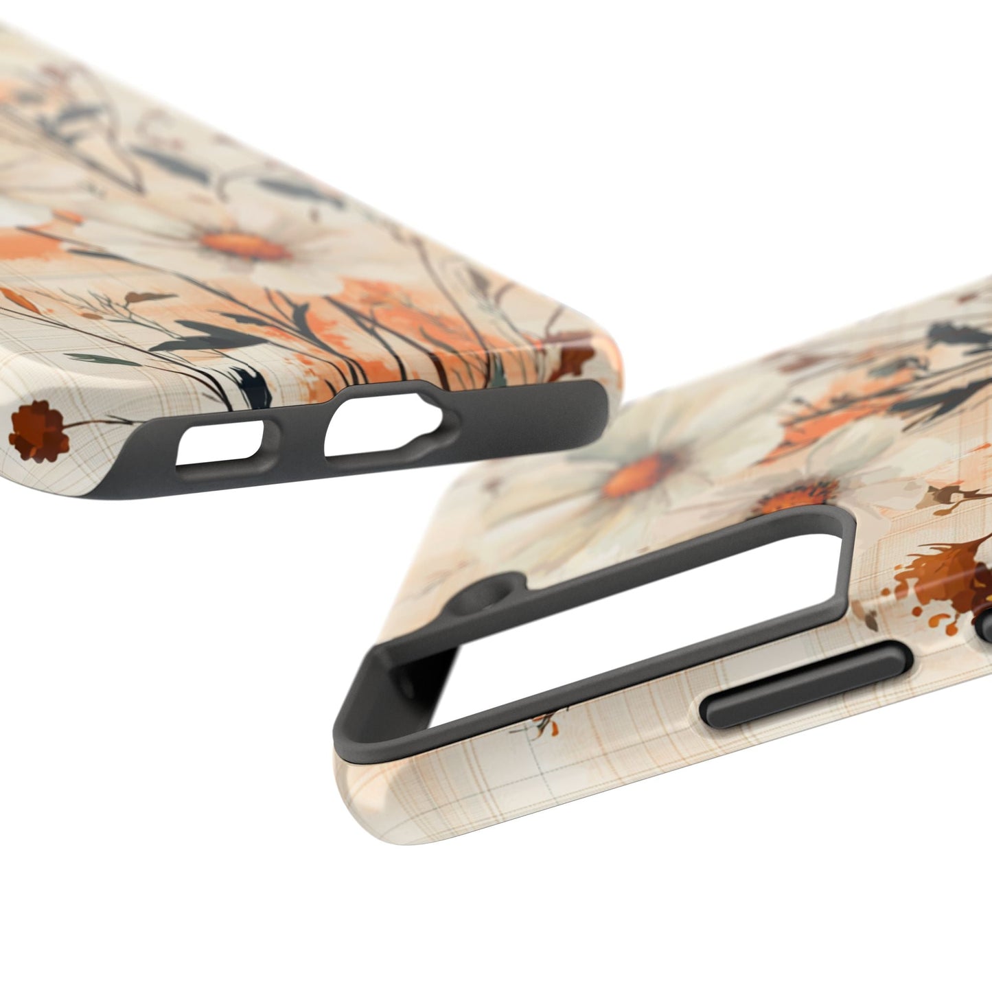 Pastel Orange Floral Samsung Galaxy Case - Elegant Plaid Protective Cover - BOGO Cases