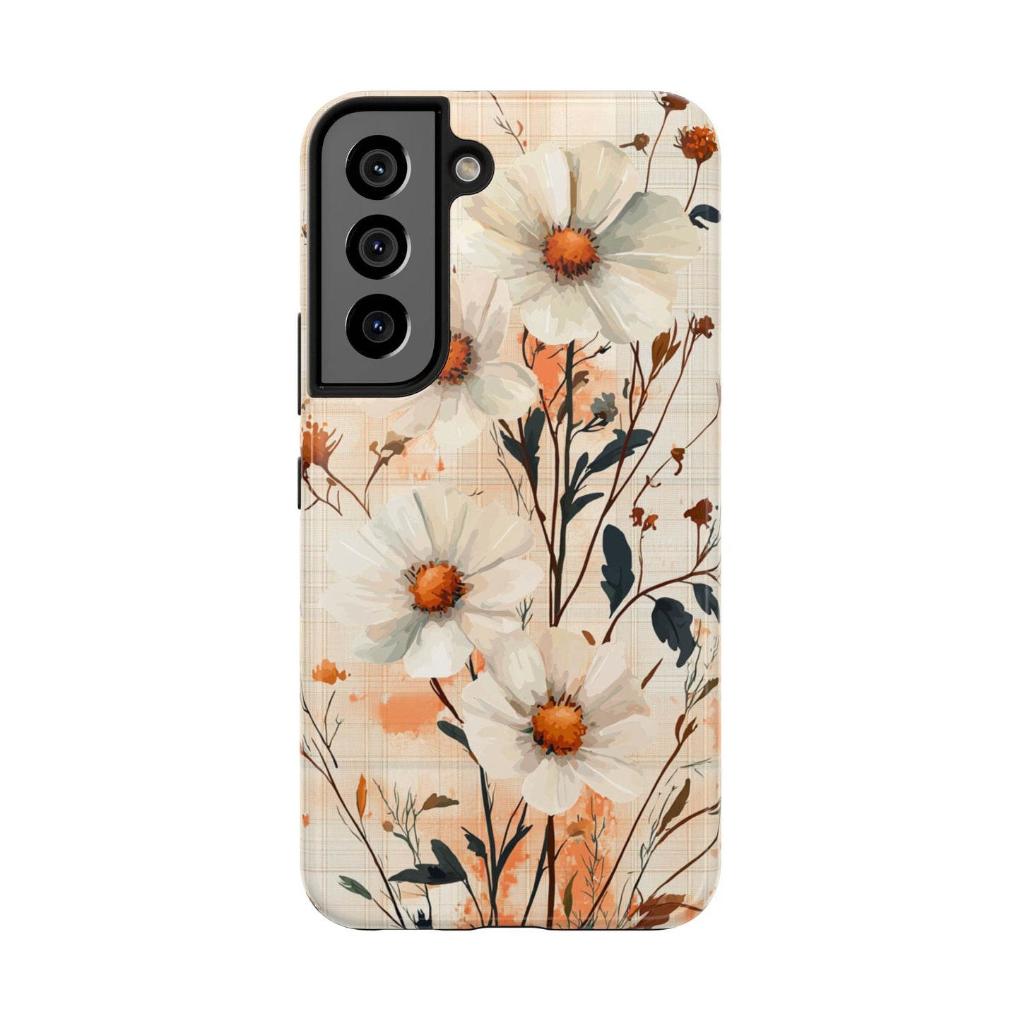 Pastel Orange Floral Samsung Galaxy Case - Elegant Plaid Protective Cover - BOGO Cases