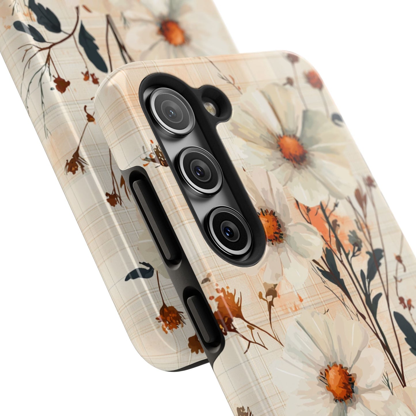 Pastel Orange Floral Samsung Galaxy Case - Elegant Plaid Protective Cover - BOGO Cases