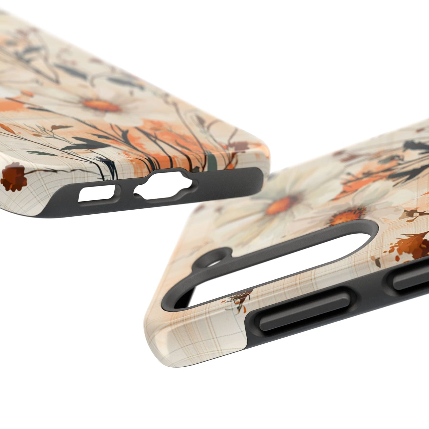 Pastel Orange Floral Samsung Galaxy Case - Elegant Plaid Protective Cover - BOGO Cases