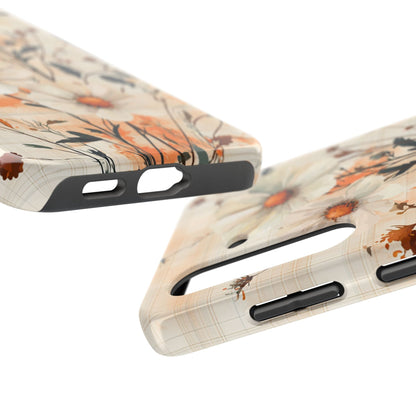 Pastel Orange Floral Samsung Galaxy Case - Elegant Plaid Protective Cover - BOGO Cases