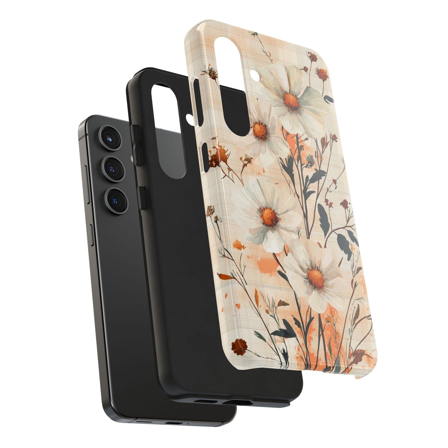 Pastel Orange Floral Samsung Galaxy Case - Elegant Plaid Protective Cover - BOGO Cases