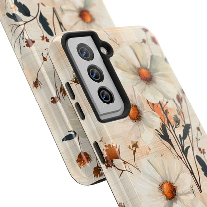 Pastel Orange Floral Samsung Galaxy Case - Elegant Plaid Protective Cover - BOGO Cases