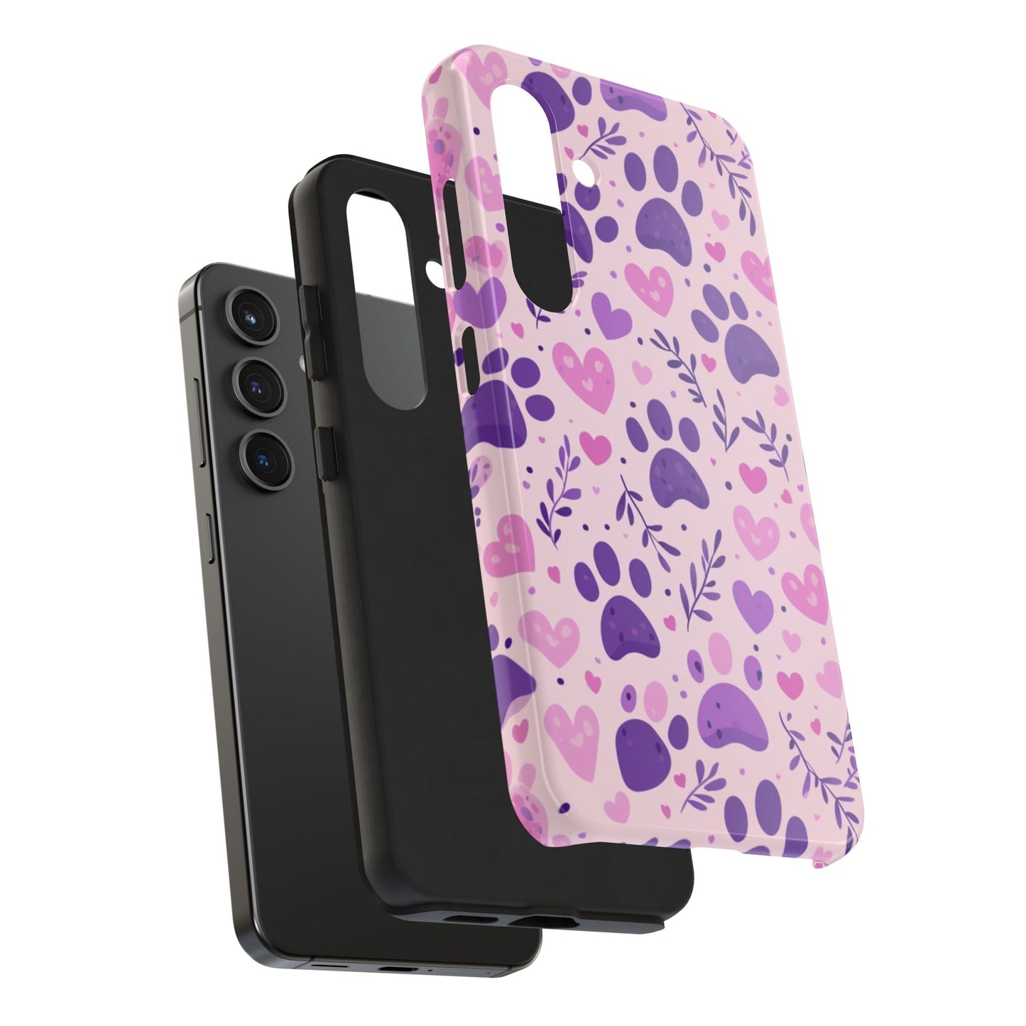 Pastel Paw Print Samsung Galaxy Case - Cute Pet - Themed Floral Protective Cover - BOGO Cases