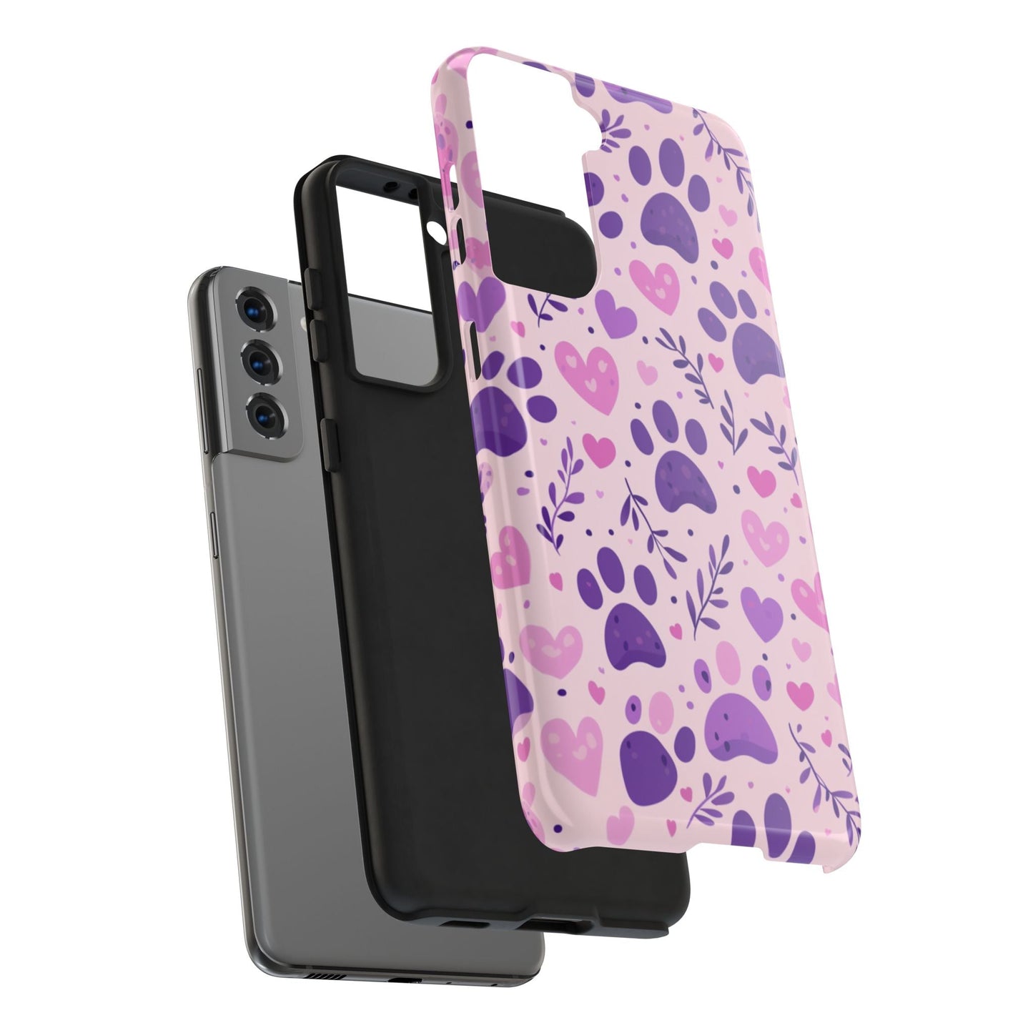 Pastel Paw Print Samsung Galaxy Case - Cute Pet - Themed Floral Protective Cover - BOGO Cases