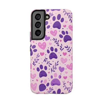 Pastel Paw Print Samsung Galaxy Case - Cute Pet - Themed Floral Protective Cover - BOGO Cases