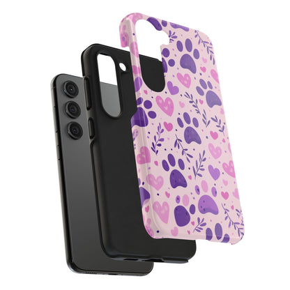 Pastel Paw Print Samsung Galaxy Case - Cute Pet - Themed Floral Protective Cover - BOGO Cases