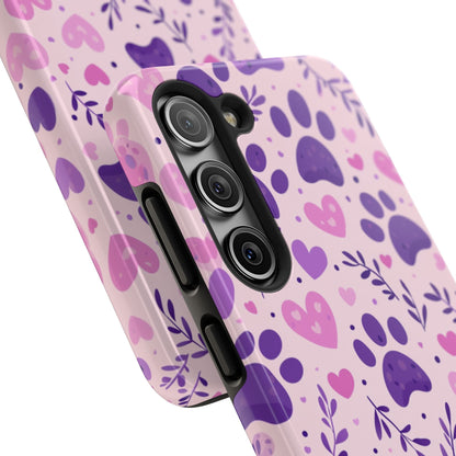 Pastel Paw Print Samsung Galaxy Case - Cute Pet - Themed Floral Protective Cover - BOGO Cases