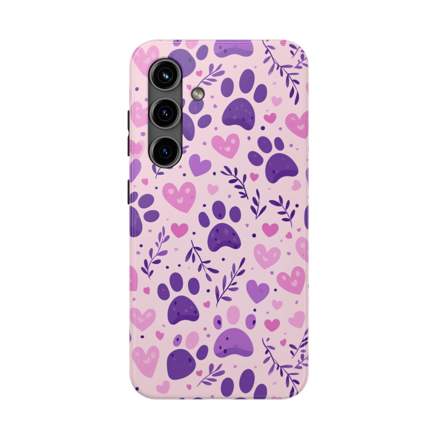 Pastel Paw Print Samsung Galaxy Case - Cute Pet - Themed Floral Protective Cover - BOGO Cases