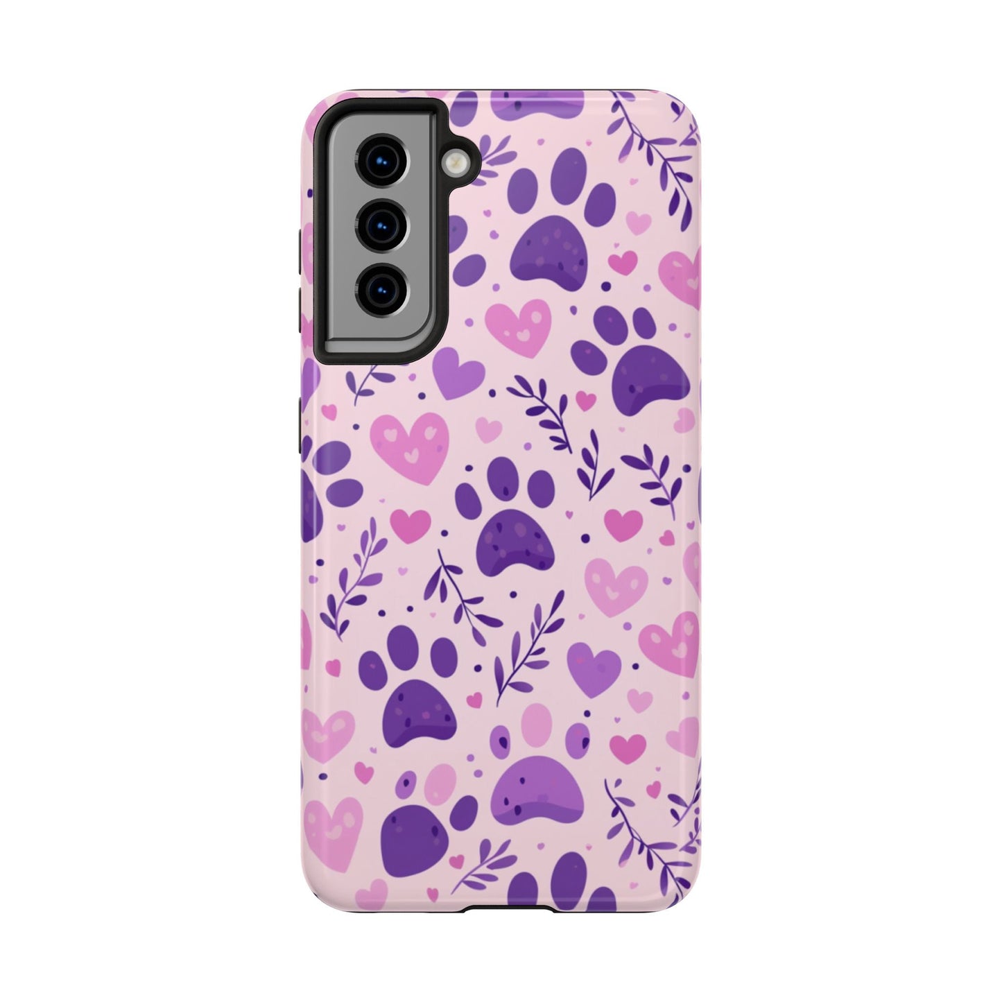 Pastel Paw Print Samsung Galaxy Case - Cute Pet - Themed Floral Protective Cover - BOGO Cases