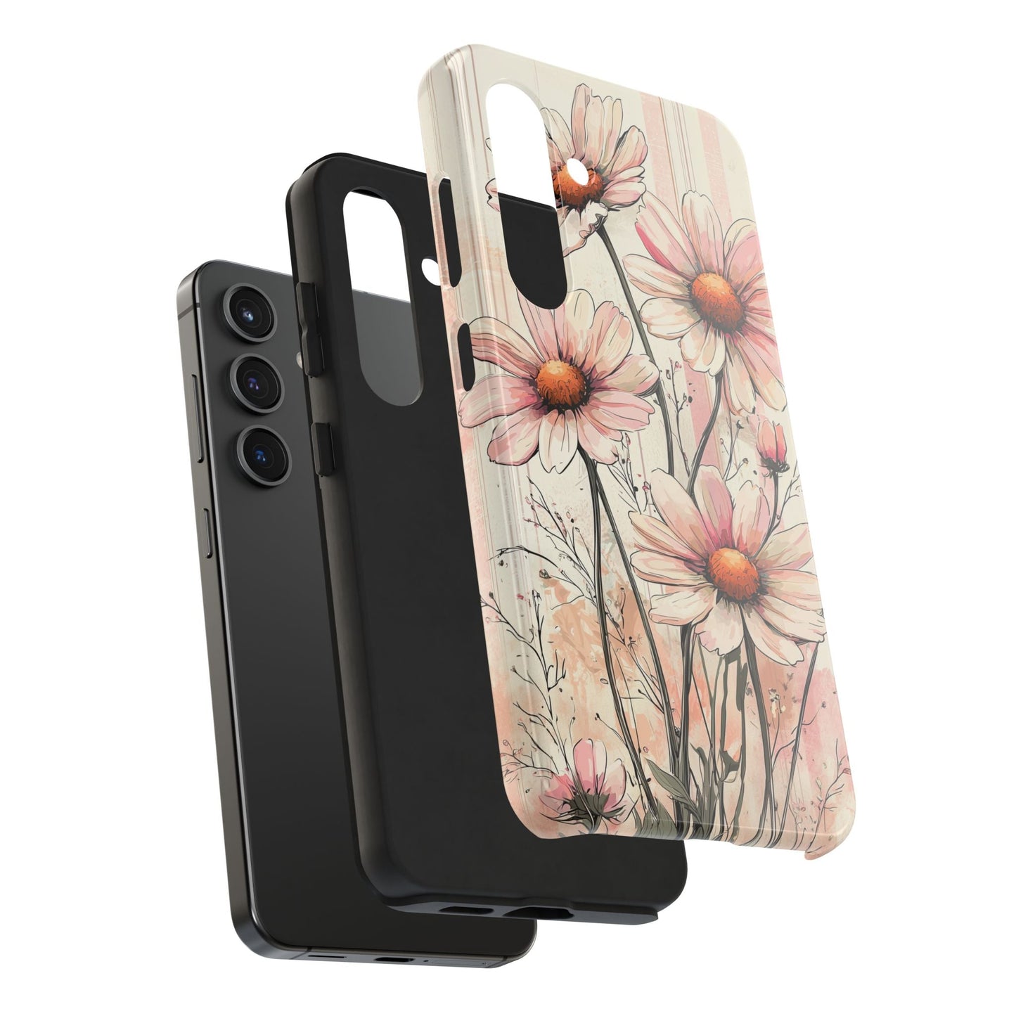 Pastel Pink Daisy Samsung Galaxy Case - Elegant Floral Plaid Protective Cover - BOGO Cases