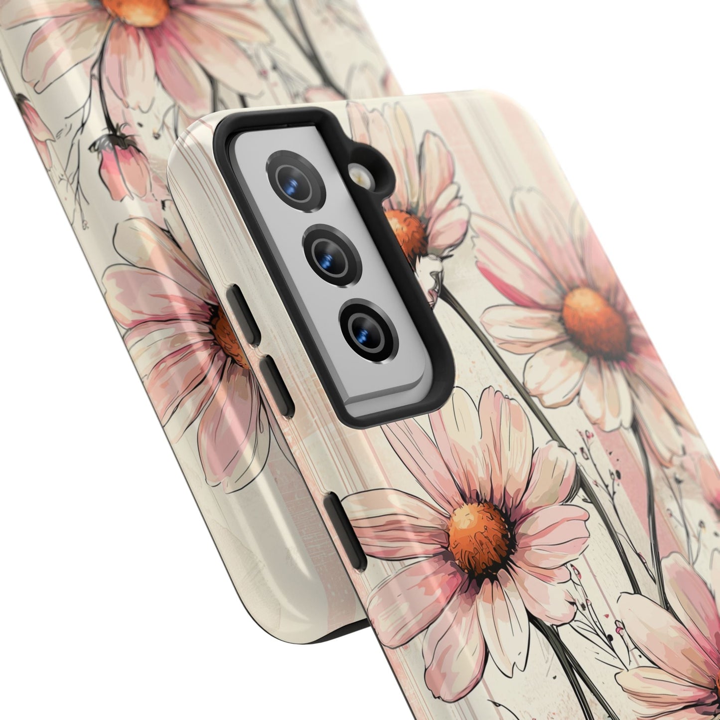 Pastel Pink Daisy Samsung Galaxy Case - Elegant Floral Plaid Protective Cover - BOGO Cases