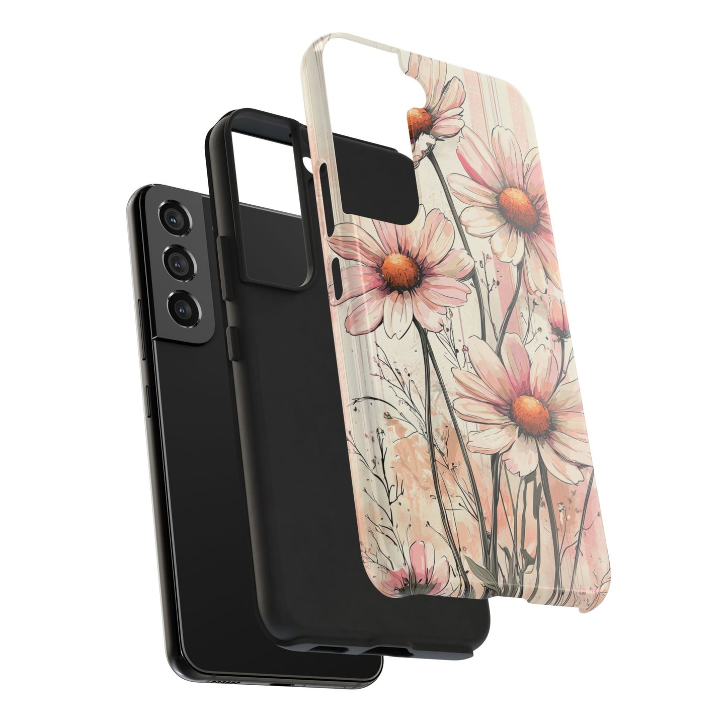 Pastel Pink Daisy Samsung Galaxy Case - Elegant Floral Plaid Protective Cover - BOGO Cases