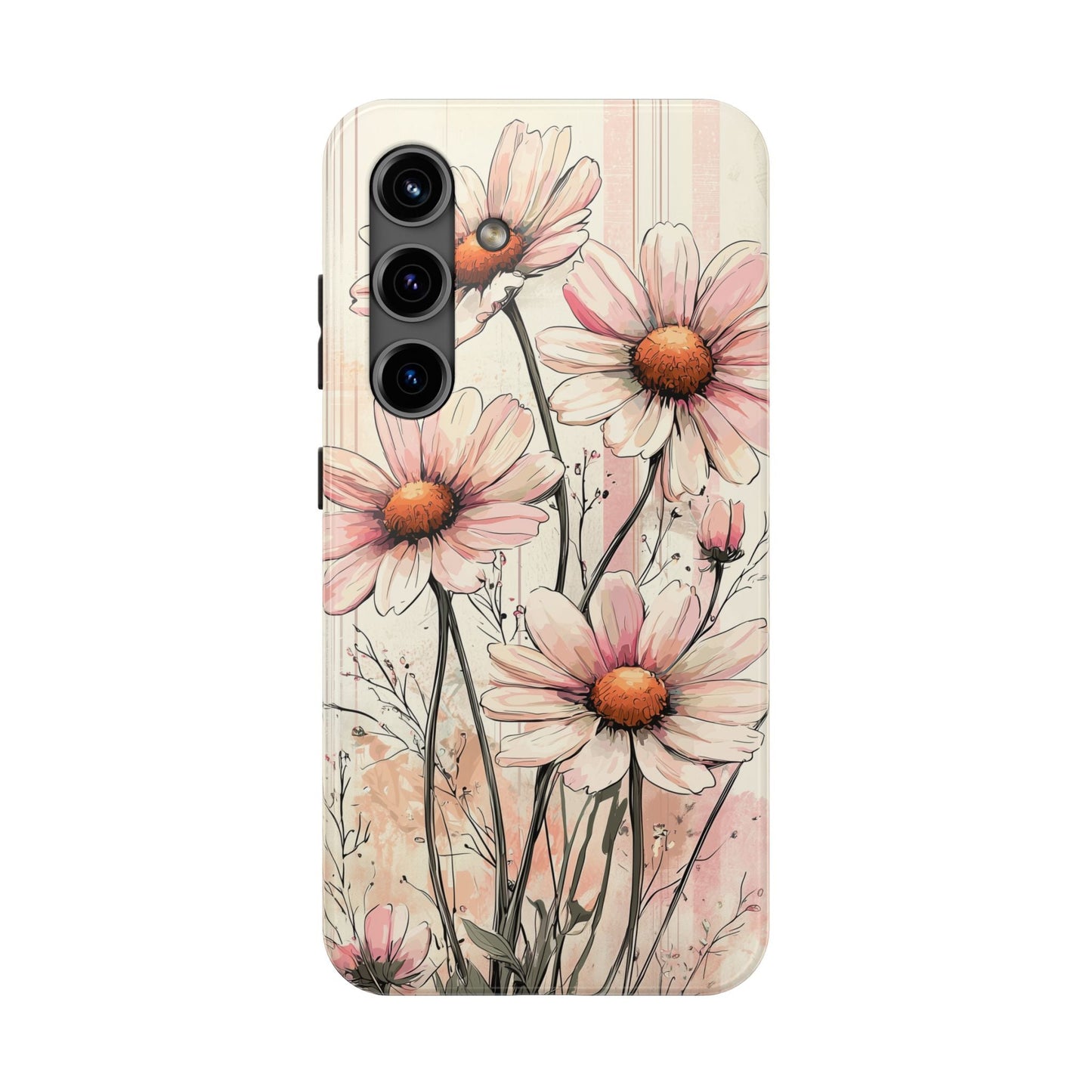 Pastel Pink Daisy Samsung Galaxy Case - Elegant Floral Plaid Protective Cover - BOGO Cases