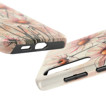 Pastel Pink Daisy Samsung Galaxy Case - Elegant Floral Plaid Protective Cover - BOGO Cases