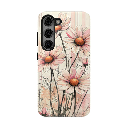 Pastel Pink Daisy Samsung Galaxy Case - Elegant Floral Plaid Protective Cover - BOGO Cases