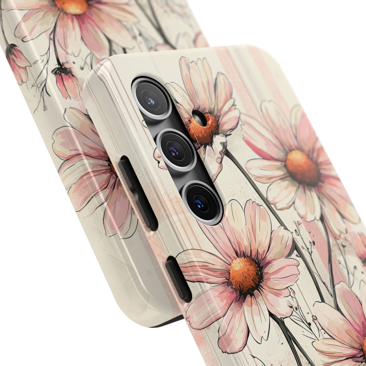 Pastel Pink Daisy Samsung Galaxy Case - Elegant Floral Plaid Protective Cover - BOGO Cases