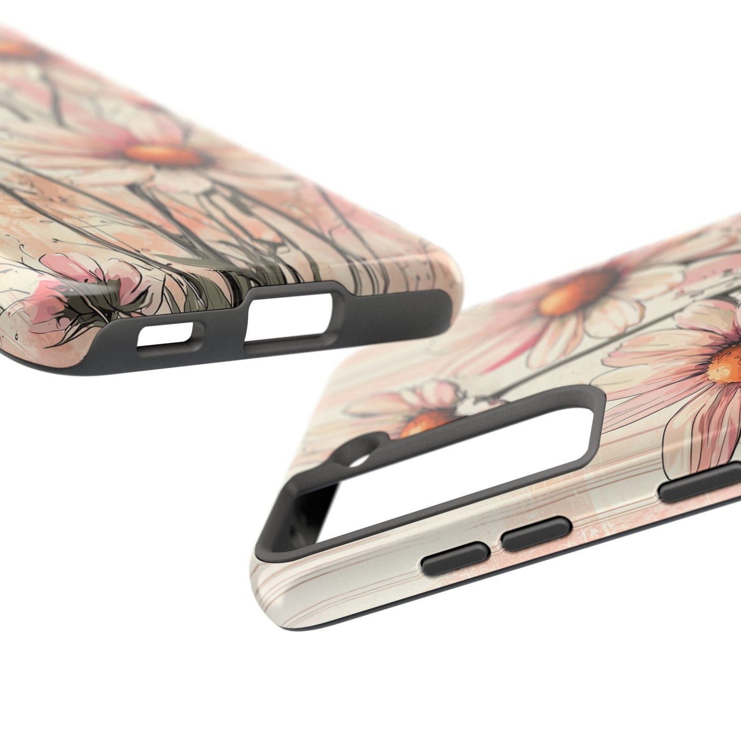 Pastel Pink Daisy Samsung Galaxy Case - Elegant Floral Plaid Protective Cover - BOGO Cases