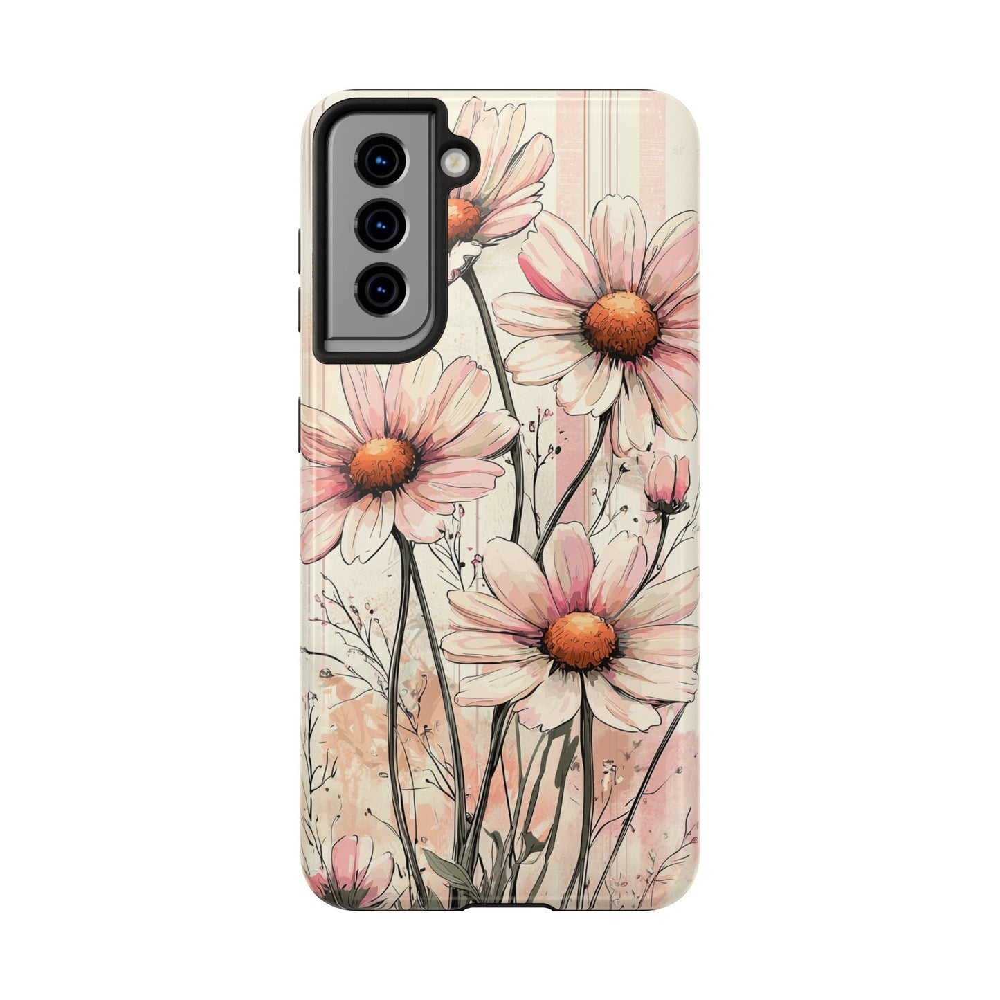 Pastel Pink Daisy Samsung Galaxy Case - Elegant Floral Plaid Protective Cover - BOGO Cases