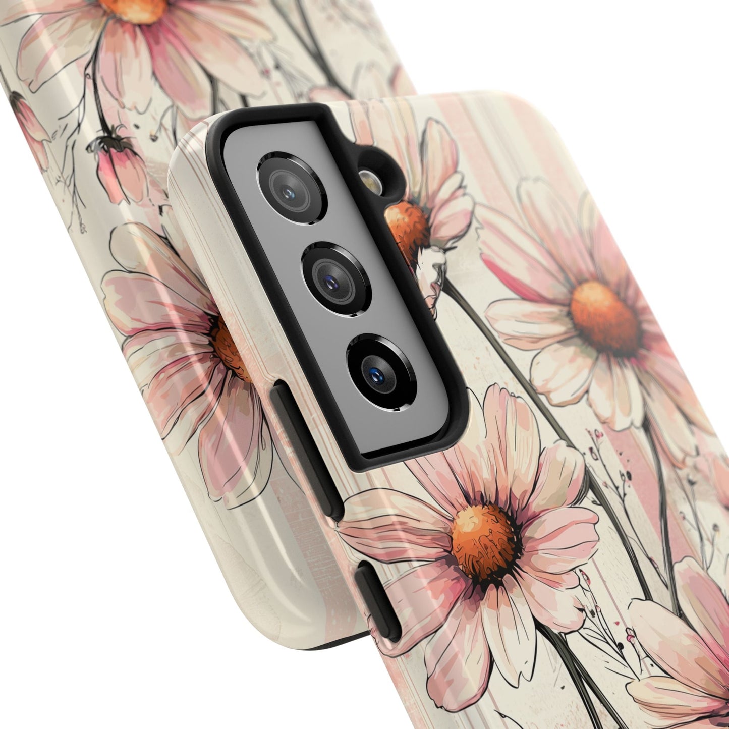 Pastel Pink Daisy Samsung Galaxy Case - Elegant Floral Plaid Protective Cover - BOGO Cases