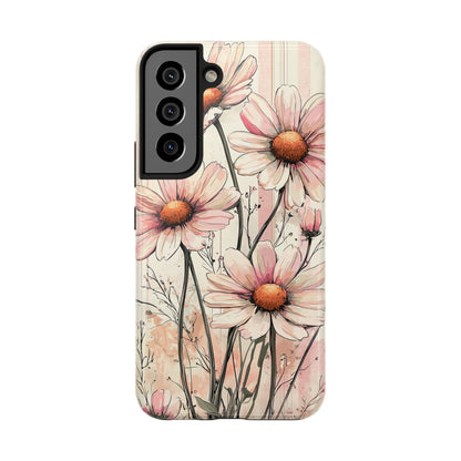 Pastel Pink Daisy Samsung Galaxy Case - Elegant Floral Plaid Protective Cover - BOGO Cases