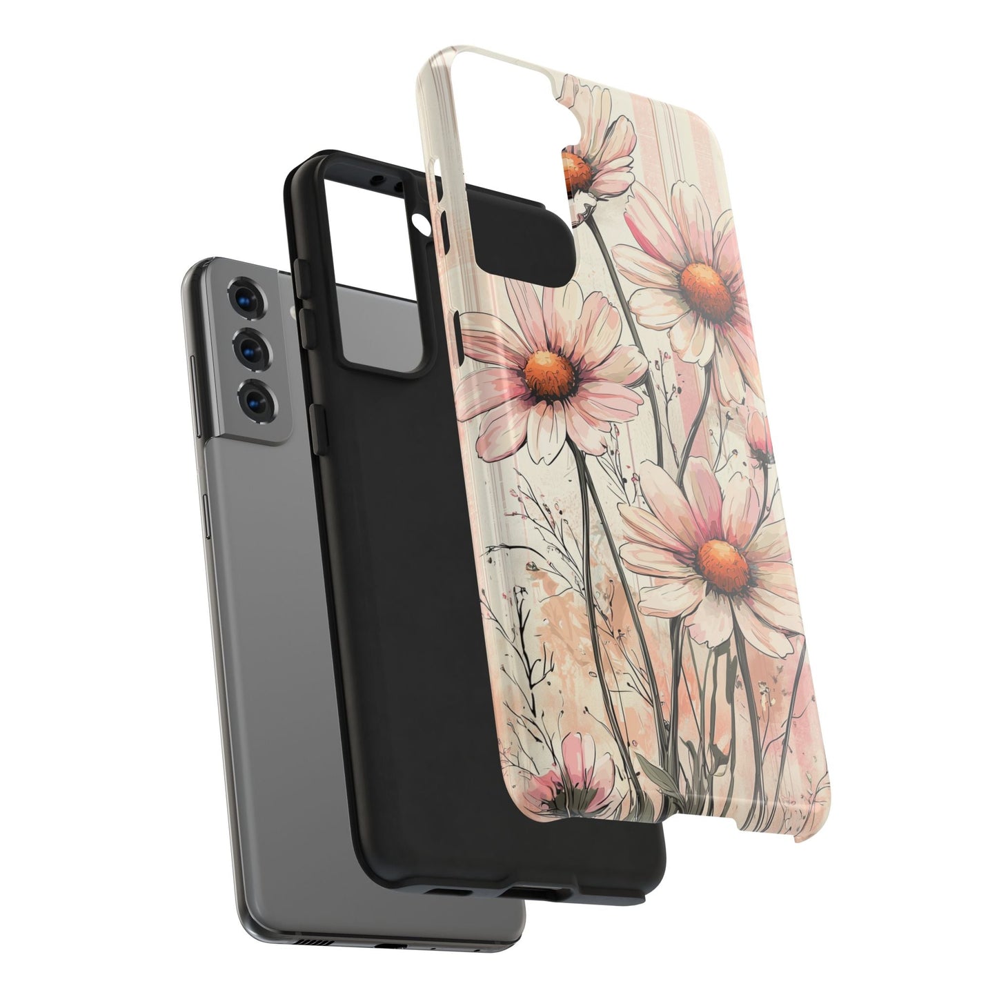 Pastel Pink Daisy Samsung Galaxy Case - Elegant Floral Plaid Protective Cover - BOGO Cases