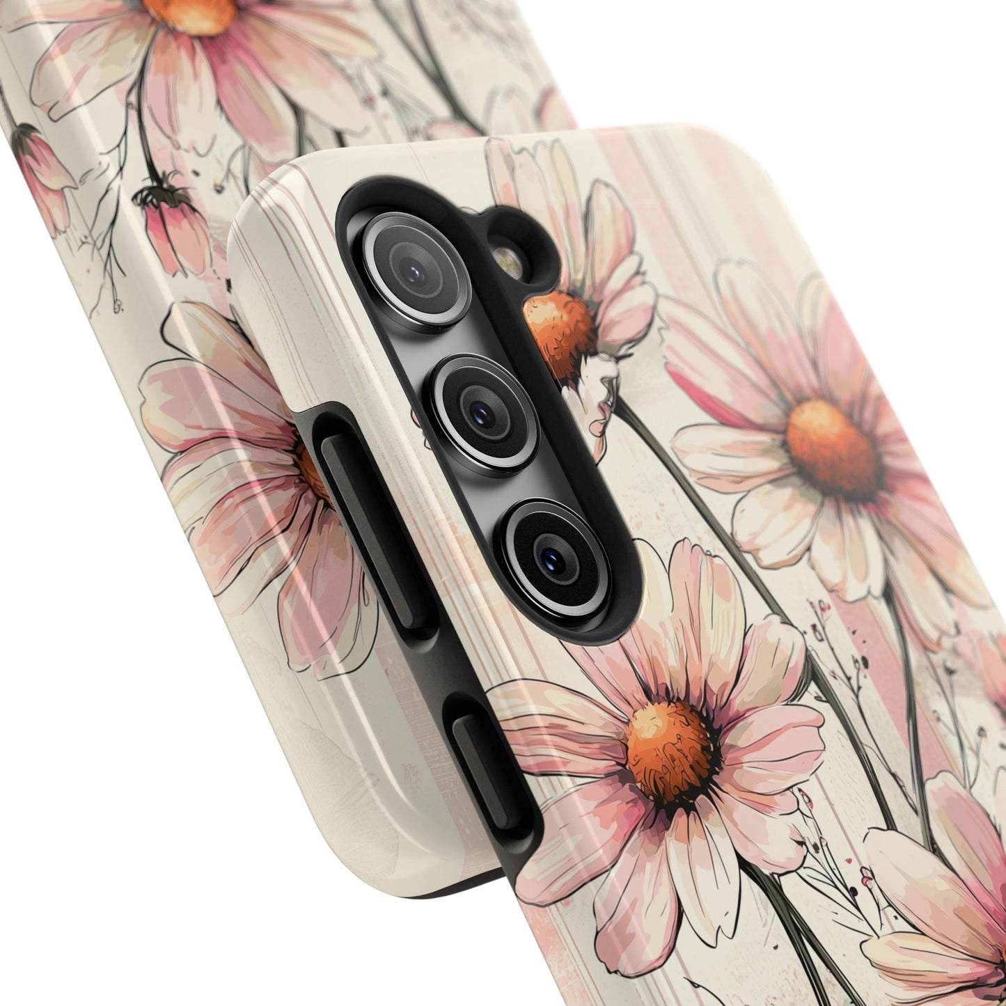 Pastel Pink Daisy Samsung Galaxy Case - Elegant Floral Plaid Protective Cover - BOGO Cases