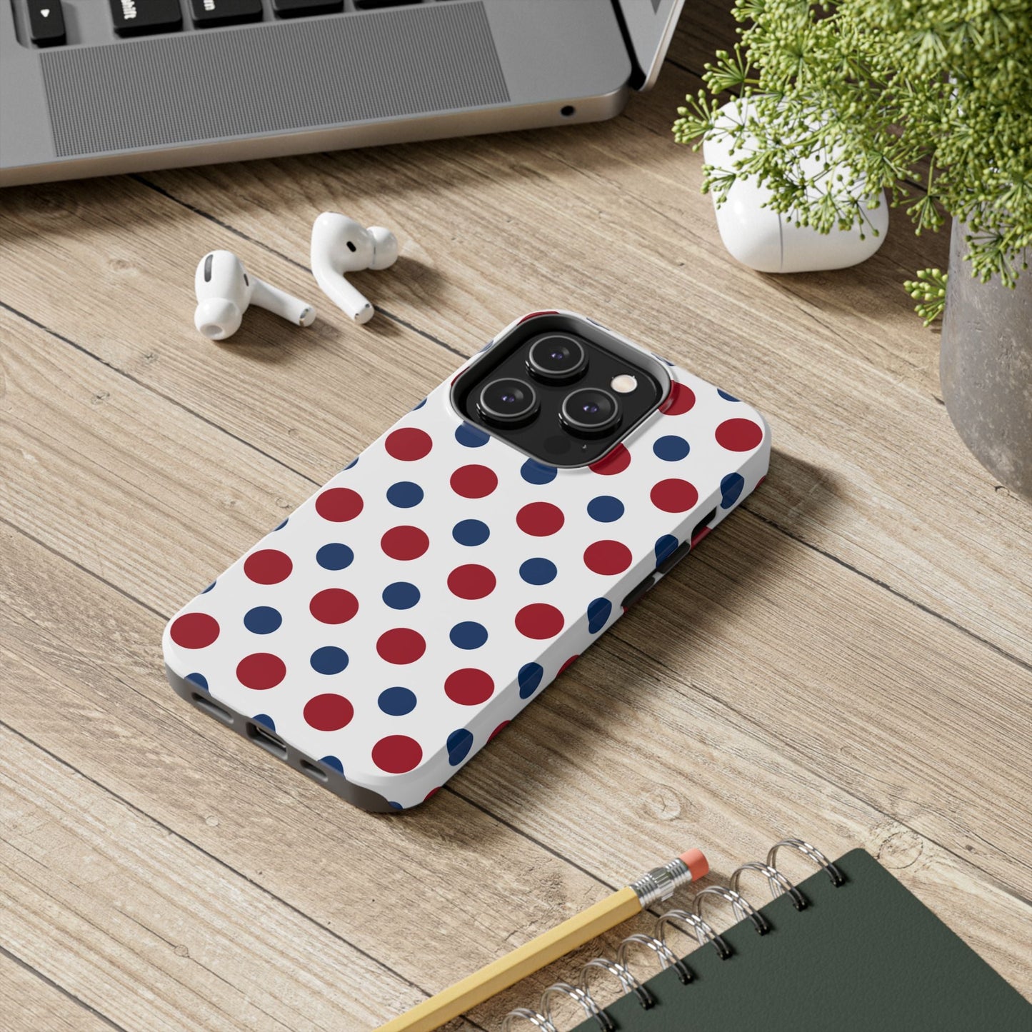 Patriotic Navy, White, and Red Polka Dot iPhone Case - BOGO Cases