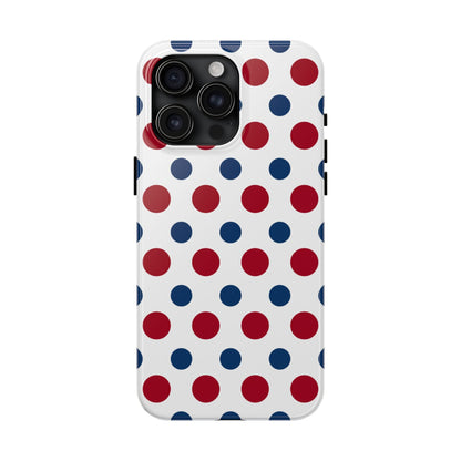 Patriotic Navy, White, and Red Polka Dot iPhone Case - BOGO Cases