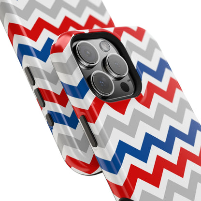 Patriotic Red, White & Blue Chevron – MagSafe Compatible iPhone Case - BOGO Cases